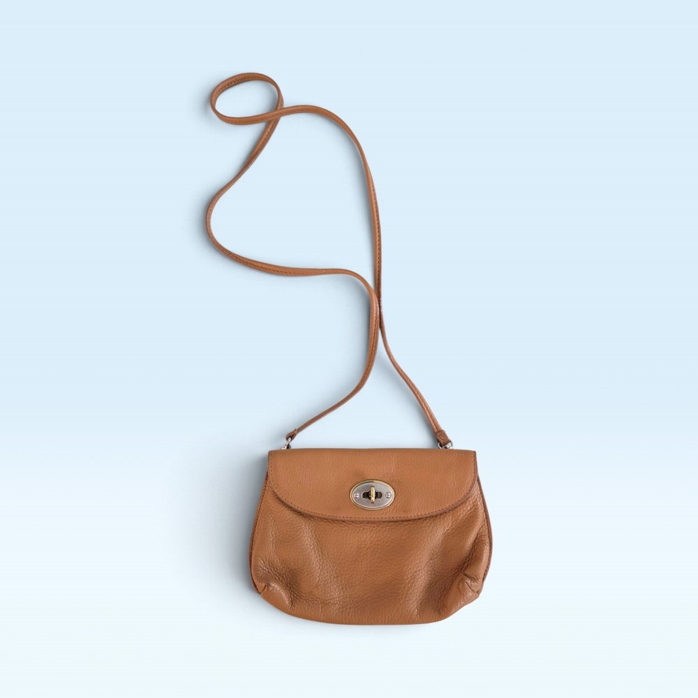 Fossil Small Brown Pebbled Leather Crossbody Bag Turn Lock Closure